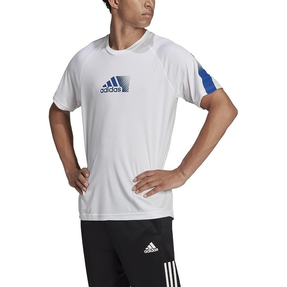 Adidas Men's Designed 2 Move Sport‎ Training Tee Shirt White+Blue Size SM NEW